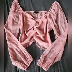 U2B Blush Pink Twist-Front Swiss Dot Blouse